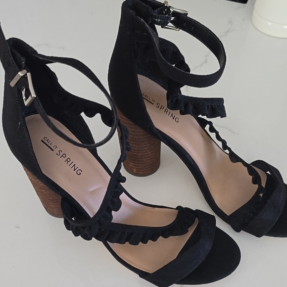 Call It Spring Black Ruffled Heels - Picture 2 of 2